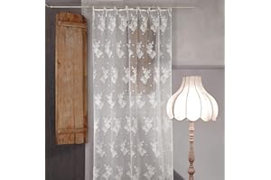 AT17 Tenda Pizzo di Poliestere Shabby Chic 140 x 290 Poly-Sunset Collection Colore Bianco