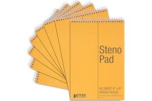 Better Office Products Spiral Steno Pads, 8 Pack, 6 x 9 inches, 60 Sheets, White Paper, Gregg Rule, Natural Board Cover, 8 Steno Notebooks