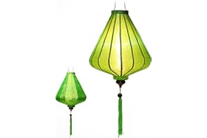 ART SAIGON Asiatische Lampion aus Seide, Grün, A, Durchmesser 35 cm, Durchmesser des Hois-Jahres-Laterne aus Stoff, Bambus und Holz, Dekoration aus Asien und Vietnam-Handwerk (A25-V)