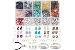 NATUREZHEN Kit Creazione Gioielli Fai da Te con Pietre Preziose Naturali Set per Collane, Bracciali e Orecchini (1 Scatola con 15 Colori, Circa 980 Pezzi)