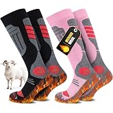 SukModen 2 Pairs Merino Wool Ski Socks for Women and Men, Warm Wool Thermal Winter Socks Thick for Cold Weather Snow Skiing S