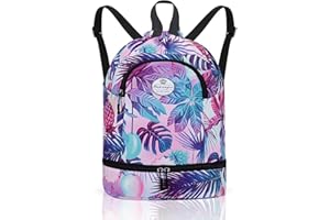 HUA ANGEL Lightweight Backpack with Drawstring Sports Backpack Women's with Shoe Compartment and Wet Compartment Waterproof Bag with Drawstring for Travel Swimming Training Beach Yoga Basketball