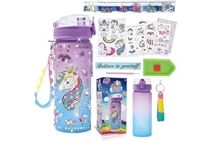GZCY Decorate Your Own Water Bottle Kits for Girls - Gem Diamond Painting Arts and Crafts Toys Gifts for 4+ Year Old Girls Kids Birthday (Purple Unicorn)