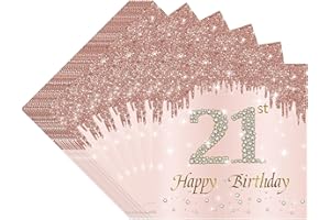 VReder Rose Gold 21st Birthday Decorations Paper Napkins, 40pcs Disposable Paper Birthday Napkins Table Decoration for Girl 21st Birthday Party Supplies Table Decoration (21st Birthday)