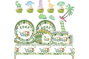 Aszaui 105 Stück Dino Geburtstag Deko,Dinosaurier Party Set Kindergeburtstag für 20 Gäste, Junge Dinosaurier Geburtstag Deko Party Kindergeburtstag