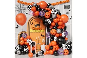 CONLEKE Halloween Balloon Arch Kit,152pcs Black Orange Balloon Polka Dot Balloons Eyeballs Agate Confetti Balloons Birthday Halloween Party Decorations