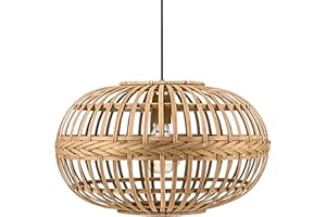 ‎EGLO EGLO Pendelleuchte Amsfield, Boho Hängelampe Esstisch, Esszimmerlampe aus Metall und Holz in Natur, Hängeleuchte für Wohnzimmer und Esszimmer, E27, Ø 38 cm