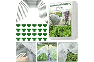 YLLUUOE Garden Mesh Netting Kit,3x13M Fine Mesh Net Pest Barrier with 8PCS Garden Hoops 24 Clips, Bug Netting Raised Beds Row Cover Protect Vegetables Plants Fruits Flowers from Pests Insect Bird（有专利）