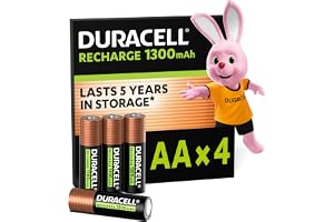 DURACELL AA Uppladdningsbara Batterier, 4 Pack, 1.2V, 1300 mAh NiMH | 2 000 cykler – förladdade – energi som håller länge – hållbar, plastfri och 100 % återvinningsbar förpackning