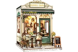 Cutefun Book Nook Kit - DIY Miniature Dollhouses for Adults, 3D Wooden Bookshelf Puzzle Booknook Café Craft Gifts for Women Book Lovers (Sunny Cafe)