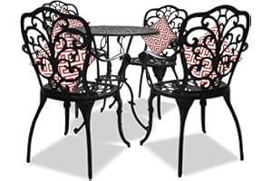 Centurion Supports BANGUI Luxurious Garden & Patio Table & 4 Large Chairs with Armrests Cast Aluminium Bistro Set - Black