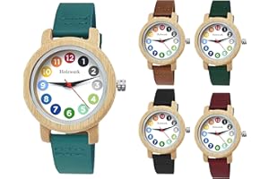 Holzwerk Germany® Mädchen-Uhr Kinder-Uhr Jungen-Uhr Öko Natur Holz-Uhr Lern-Uhr Leder Armband-Uhr Analog Klassisch Quarz-Uhr in Blau Schwarz Grün Rot Türkis Braun Weiß Bunt