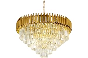 SEENVLOG Modern Led Crystal Pendant Light Golden Crystal Chandelier Lights 6-Tier Raindrop Chandelier Light Fixture Flush Mount Ceiling Light for Dining Room Living Room Table Foyer,D80cm E14x17 LED lights