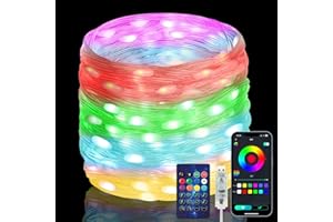HOTUT RGBIC Zewnętrzne Lampki Choinkowe, 20 m, 200 Diod LED, Kolorowy Wąż świetlny LED, Pilot Zdalnego Sterowania i Sterowanie Aplikacją, Ponad 99 Trybów, Timer, Wodoodporne do Ogrodowej, Imprezy