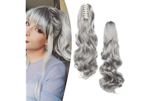 Gairyan Extensión de Cola de Caballo Coleta Postiza Pelo Natural Sintético con Pinza 50cm Postiza Extensiones de Cabello Ondulado Moño Postizo Extensiones Larga Gris oscuro