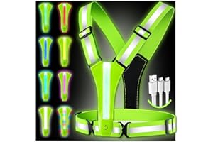 ‎TOPWARD Topward Led Warnweste Sicherheitsweste für Fahrrad Motorrad Auto Joggen - 360°reflektierendes Band mit Ultrahellen Licht, Verstellbare, wiederaufladbar per USB-C, Warnwesten für Kinder und Erwachsene