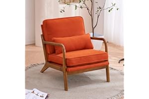 Bonnlo Accent Chair, Soild Wood Padding Lounge Armchairs, Occasional Reading Chair with Cushions and Lumbar Pillow, Armchairs for Living Room, Bedroom, Guest Room, Fabric, Orange