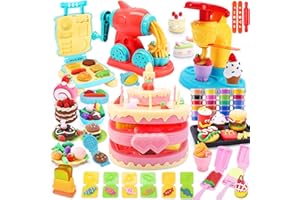 VBACALA Set de Plastilina 4 en 1 para Niños - 73 Piezas con Máquina de Helados, Hamburguesas, Pasta y Pasteles + 24 Latas de Plastilina - Juguete Educativo de Cocina Creativa para Niños 3+ Años