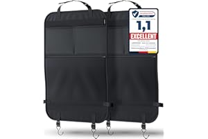 LIONSTRONG® Organizer samochodowy dla dzieci na tylne siedzenie czarny – wodoszczelny – ochrona oparcia fotela samochodowego dla dzieci – uniwersalny organizer na fotel samochodowy – ochrona siedzenia