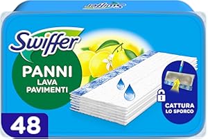 Swiffer Wet Lavapavimenti, 48 Panni Umidi, Limone, Maxi Formato, Lava Pavimenti, Pulizia Igienica Profonda, Rimuove Sporco e Batteri, per Tutti I Tipi di Pavimenti