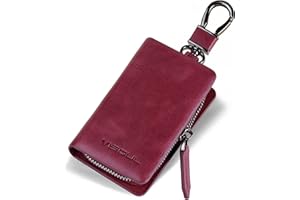 VISOUL Estuches de Llave Coche del Cuero Genuino, Llavero para Control Remoto del Cocheen Piel Auténtica Cuero Estuches de Llave con Cremallera Bolsa para Hombres y Mujeres