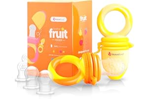 Chupete fruta bebe de NatureBond (2 piezas), mordedores bebes | Además incluye bolsitas de silicona de todos los tamaños (Naranja y amarilla)