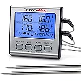 ThermoPro TP17 Digitales Grill-Thermometer Bratenthermometer Fleischthermometer Ofenthermometer mit Timer, Zwei Edelstahlsond
