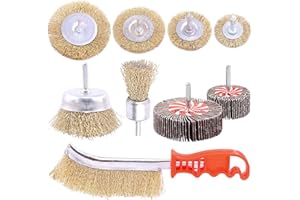 Glarks Juego de 9 cepillos para rueda de alambre, cepillo de alambre recubierto de latón con vástago de 1/4 pulgadas para eliminar el óxido de hierro, la corrosión y las superficies de exfoliación