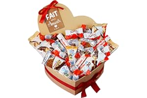 ONZA DULCE Y SALADO SWEET & SALTED Onza. Coffret cadeau de bonbons Kinder Bueno. Chocolat a offrir original pour Noel, anniversaires, Saint-Valentin en forme de cœur qui contient Kinder Bueno, Schokobons, Happy Hippo, Kinder Cards