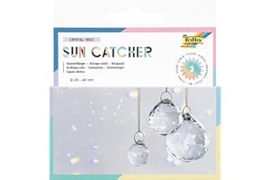 folia 23849 - Sun Catcher CRYSTAL TRIO, 3 attrape-soleil en verre avec 16 m de fil métallique doré, Ø 2, 3 et 4 cm de cristaux à suspendre, Transparent/Gold