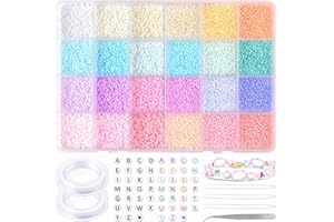 PRETTME 10008 Stück 2mm Perlen zum Auffädeln Rocailles Perlen für Armbänder Pastell Glasperlen Bastelperlen und Buchstabenperlen, Perlen Set für Armbänder Halskette Ring DIY Bracelet Making, für Weihnachten