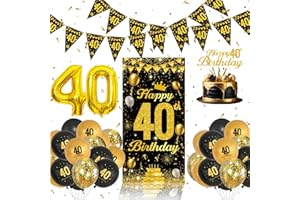 QIFU 40th Birthday Decoration Set - Black And Gold Balloons, Birthday Banners, Cake Topper, 40th Balloons For Men Women Party Decorations Supplies