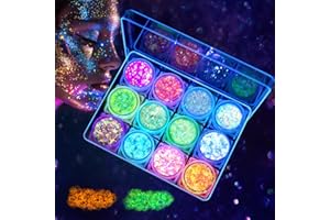 AWAMRWA Cara con purpurina - 12 colores fluorescentes de lentejuelas gruesas, accesorios para festivales