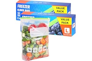 LEUOSO Freezer Bags Ziplock 60pcs, 4.55L Large Food Storage Bags BPA Free Sandwich Bag Reusable Zip Seal Plastic Bag with Expandable Bottom for Food, Meat, Grains, Fruits, Vegetables