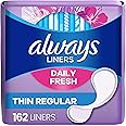 Always Thin Daily Panty Liners for Women, Light Absorbency, Unscented, 162 Count (Packaging May Vary)