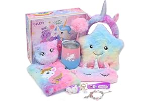 Latocos Unicornio Niña Regalo para 4 5 6 7 8 Años Cojín Iluminado Diario de Felpa con Cerradura Bolígrafo Antifaz Diadema Botella de Agua Pulsera Unicornio Juguete Niños Regalo de Cumpleaños