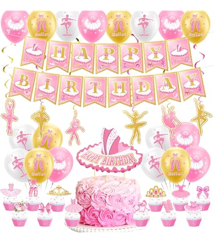 Guirlande Anniversaire Ballerine Rose Pailletée - 3 Pièces | Joyeux Anniversaire | Décoration Fête Fille, Baby Shower
