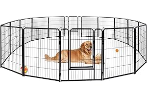 XINZI Wybieg dla psów o wysokości 80 cm, wybieg, kojec dla szczeniaków z drzwiami i kotwą w ziemi, modułowy, metalowy płot dla szczeniaków, do użytku na zewnątrz i wewnątrz (16 elementów)