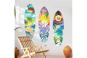 Supzone 3 Stück Wandtattoos Beach Surfbrett Deko Wandsticker Hawaii Sommer Strandurlaub Stil Tropische Palmen Wandaufkleber Kokosnussbaum für Wohnzimmer Schlafzimmer Flur