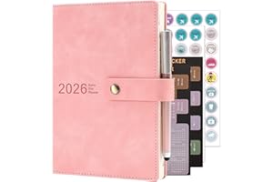 HOLDERZWU Diario accademico 2026, agenda giornaliera, formato A5, un giorno per pagina, diario giornaliero da gennaio 2026 a dicembre 2026, copertina rigida, con penna, segnalibro, linguette mensili, adesivi e