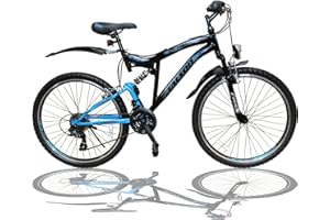 TALSON Vélo tout-terrain 24" tout-suspendu avec éclairage et dérailleur Shimano OXT 21 vitesses - Noir