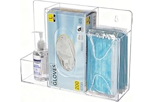 KOEMEHR Mask and Gloves Dispenser with 3 Compartments, Wall Mounted Acrylic Disposable Glove Box Holder Dispenser Organiser for Face Mask, Hand Sanitizer Gel, Hairnet, Shoe Cover, Facial Tissues Box