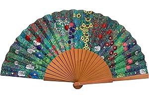 ‎TUSITALA BARCELONA Tusitala Barcelona Handfächer Garten - Aus Holz und Baumwolle - 100% spanisches Handwerk - Inklusive natürlicher Jutetasche - Handgefertigtes Modeaccessoire - 23 cm.