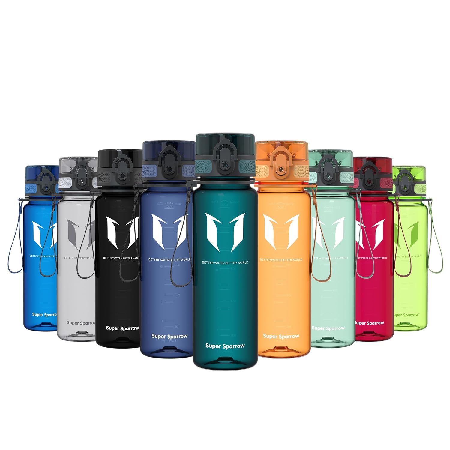 Sparrow Trinkflasche 500ml/750ml/1L - BPA-frei Tritan Wasserflasche 1-Klick | Sportflasche, Auslaufsicher, Leicht, Spülmaschinenfest, Flip Top Flaschen, Sport, Schule, Fitness, Gym, Büro, Reisen, Fahrrad
