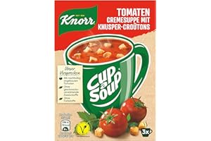 ‎KNORR Knorr Cup a Soup Tomaten Cremesuppe mit Knusper-Croutons leckere Gemüsesuppe ohne geschmacksverstärkende Zusatzstoffe und Farbstoffe 57 g 12 Stück