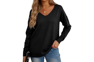 GRECERELLE Women's Knit Jumpers V Neck Sweatshirt Ladies Casual Classic Plain Pullover Long Sleeve Jumper Tops Blouse T-Shirt for Winter Fall Spring