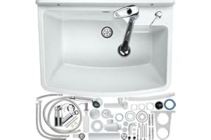 GOSPO - Pila de vaciado con grifo extensible, lavabo 61 x 44 x 23,5 cm, lavabo con dispensador de jabón, sifón, fregadero con accesorios, lavabo, lavabo, lavabo industrial, Blanco