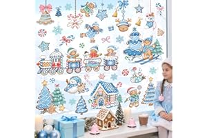 wondever Christmas Gingerbread Man Candy House Window Clings Cookie Candyland Peppermint Glass Sticker Decal Anti Collision Double-Side Static Window Decals for Home Xmas Holiday Party