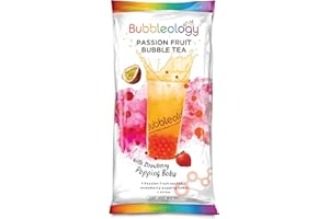 Bubbleology Passion Fruit Bubble Tea Single Serve Sachet with Strawberry Popping Boba | Pack of 1 | Just Add Water