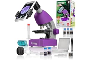 Bresser Junior Microscope pour enfants éclairage LED réglable support pour smartphone préparation de spécimens et échantillons préparés pour l'éducation et l'exploration microcosmique Violet